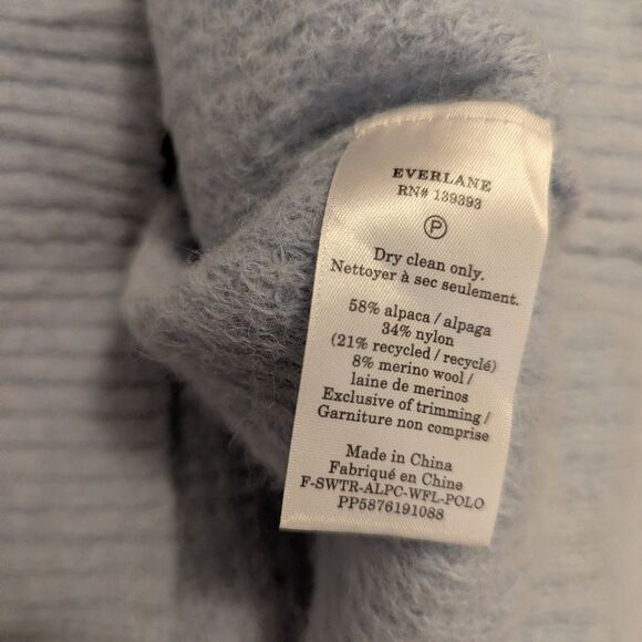 Everlane Baby Blue THE ALPACA WAFFLE-STITCH POLO Sweater S - Picture 4 of 13